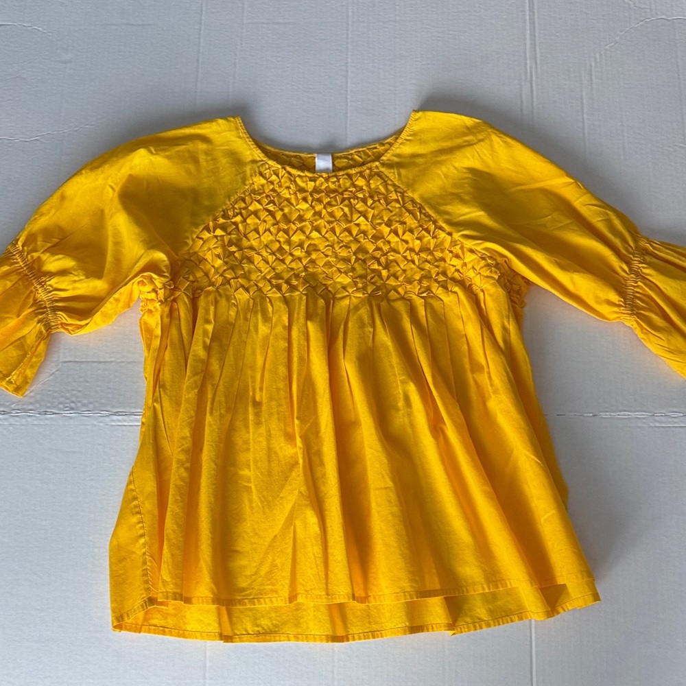 Merlette Bright Yellow Smocked Blouse EUC